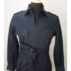 Isaia Napoli Navy Blue Cotton Belted Safari Field Coat Jacket Sz XS BRAND NEW
